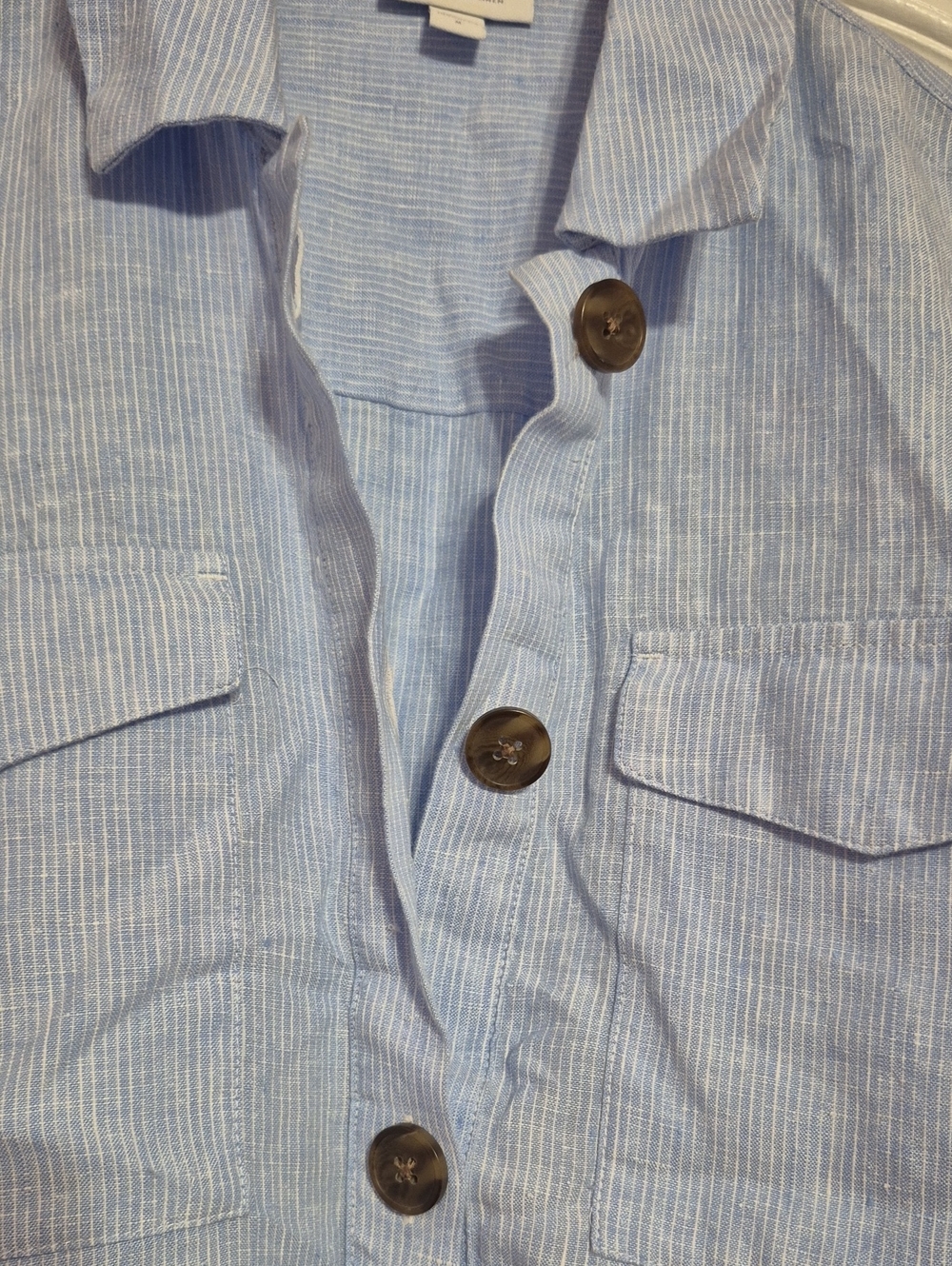 PURE JILL Light Blue and White Linen Button-Front Shirt Dress - Picture 6 of 10